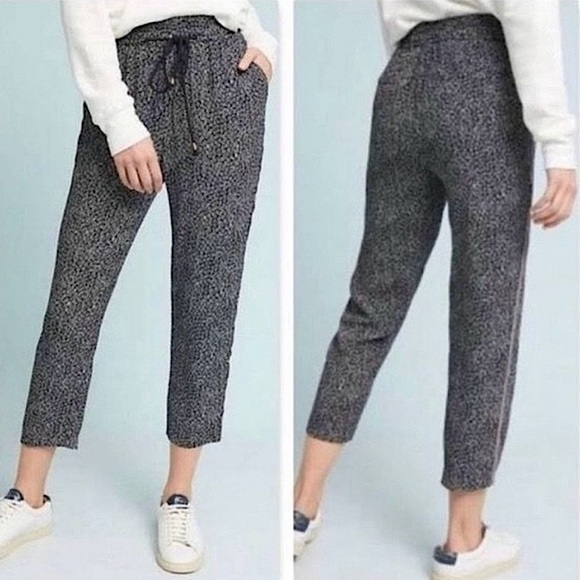 Anthropologie Ett Wa Black Red Striped Pull On Relaxed Fit Crop Jogger Pants - Picture 3 of 10